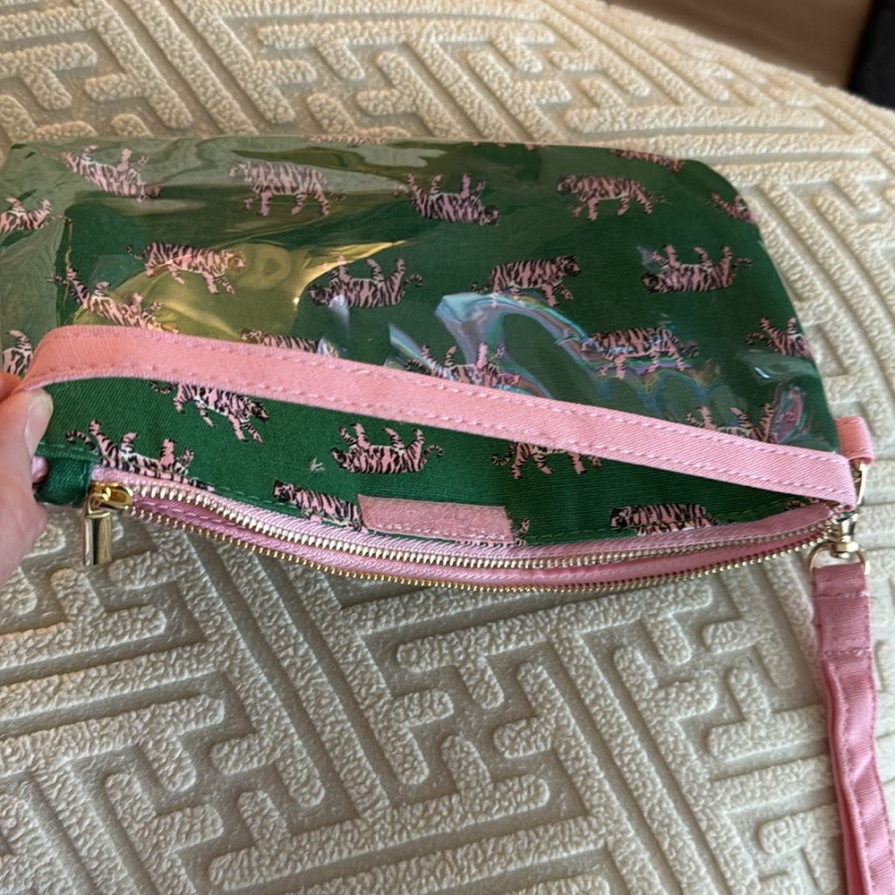 NWOT/ Pep Rally ~ Pink Tiger Canvas Wristlet/Pouch + Clear Cellphone Storage